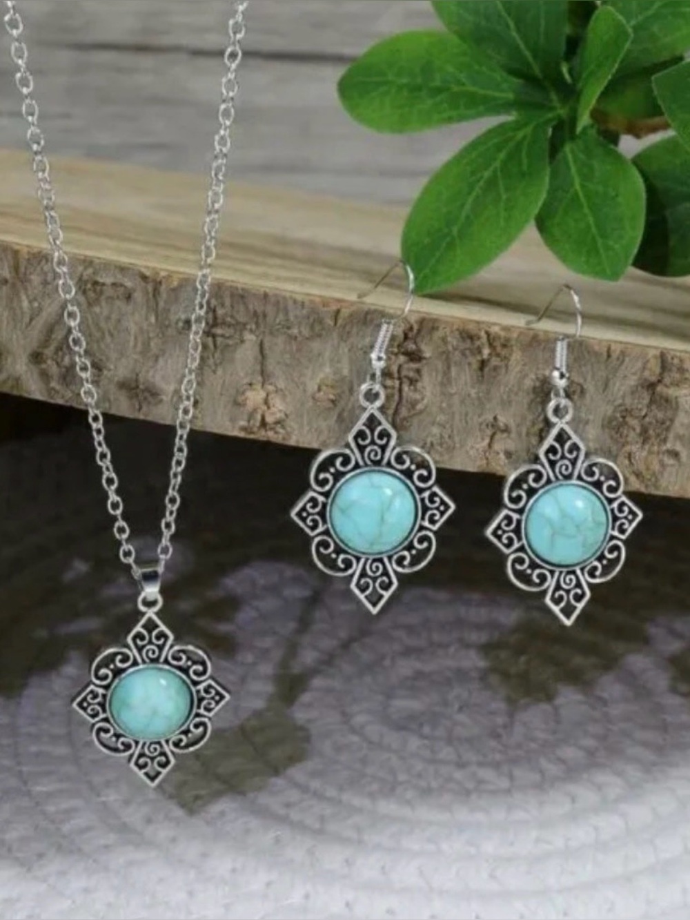 NATURAL Turquoise Necklace and Earrings 3PC Jewelry Set
